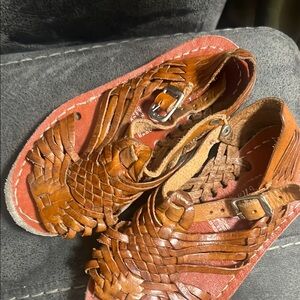 Brown Leather Woven Sandals